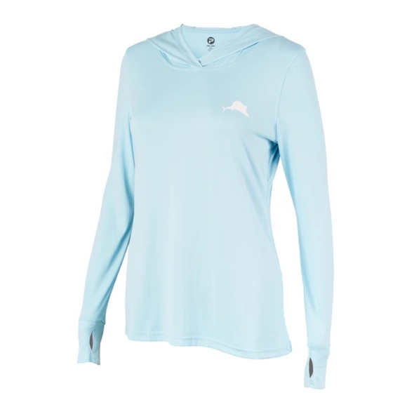 Pelagic Aquatek Hooded Fishing Shirt Women Medium Light Blue - Picture 1 of 4